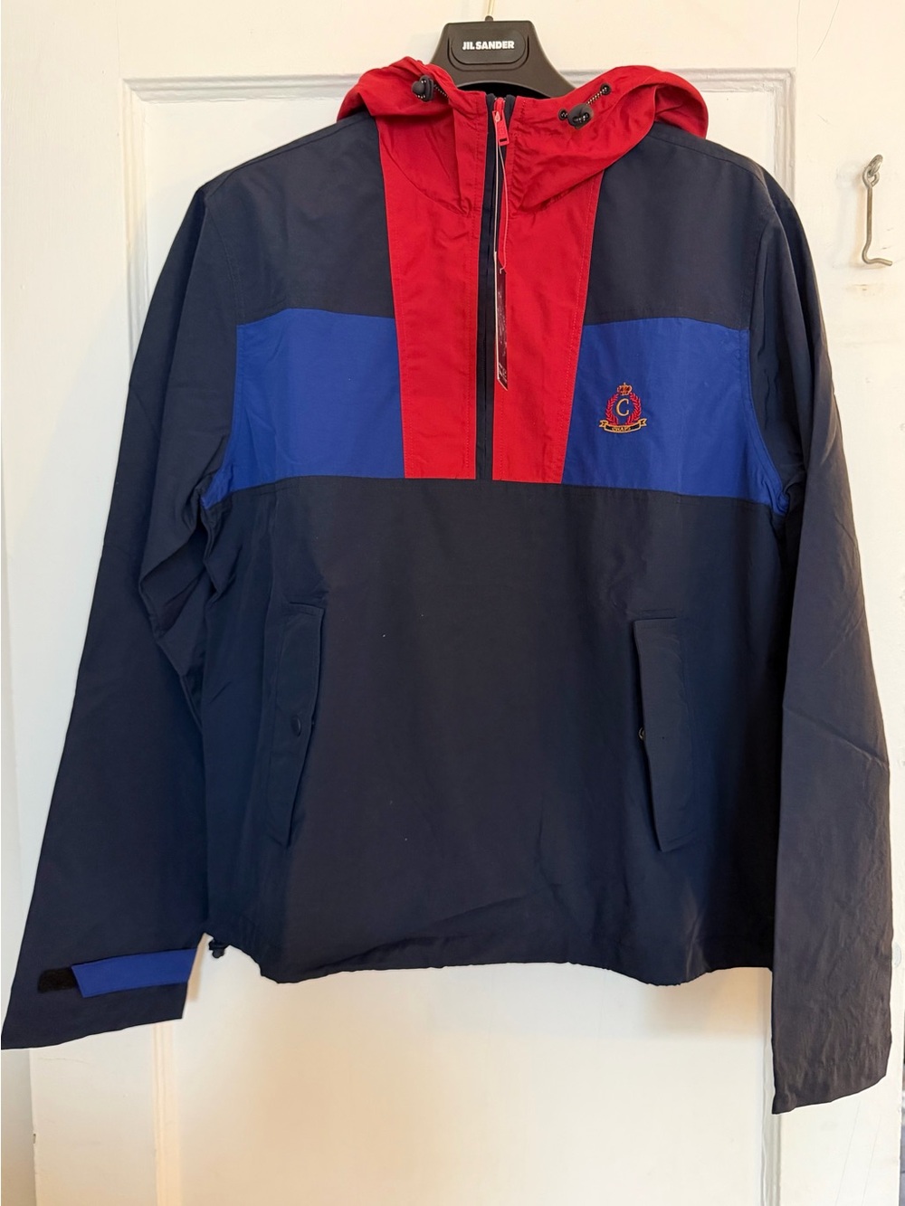 Chaps Navy, Royal Blue & Red Colorblock Hooded Windbreaker